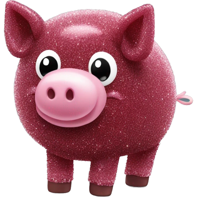 Sparkling Pig made of maroon sparkling sour candy laces andc sweets walking covered in sugar  emoji