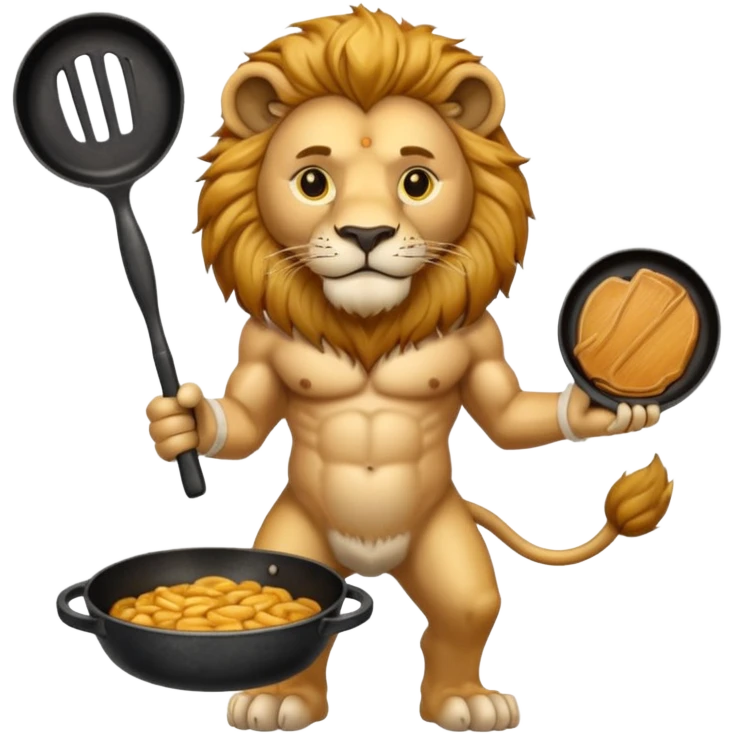 Lion holding cast iron skillet emoji