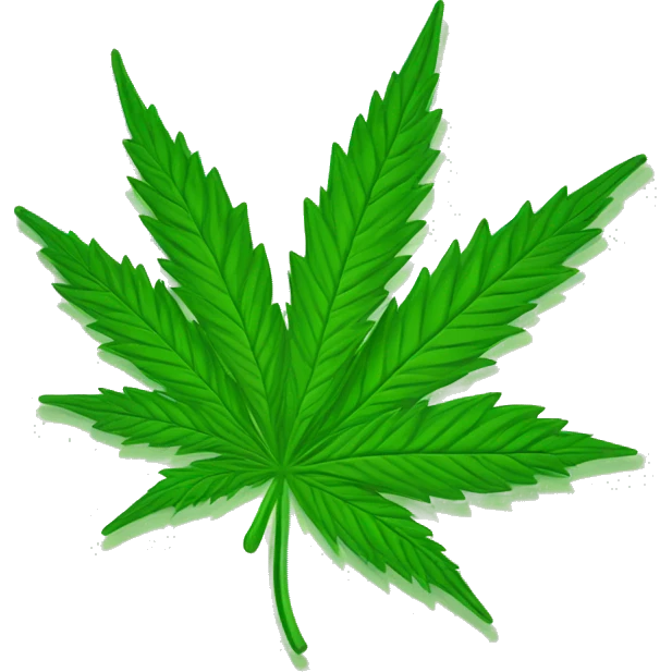 A green cannabis leaf being held by the stem as one would hold a flag. emoji