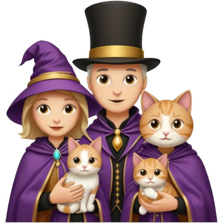 magician couple and their pet cat emoji