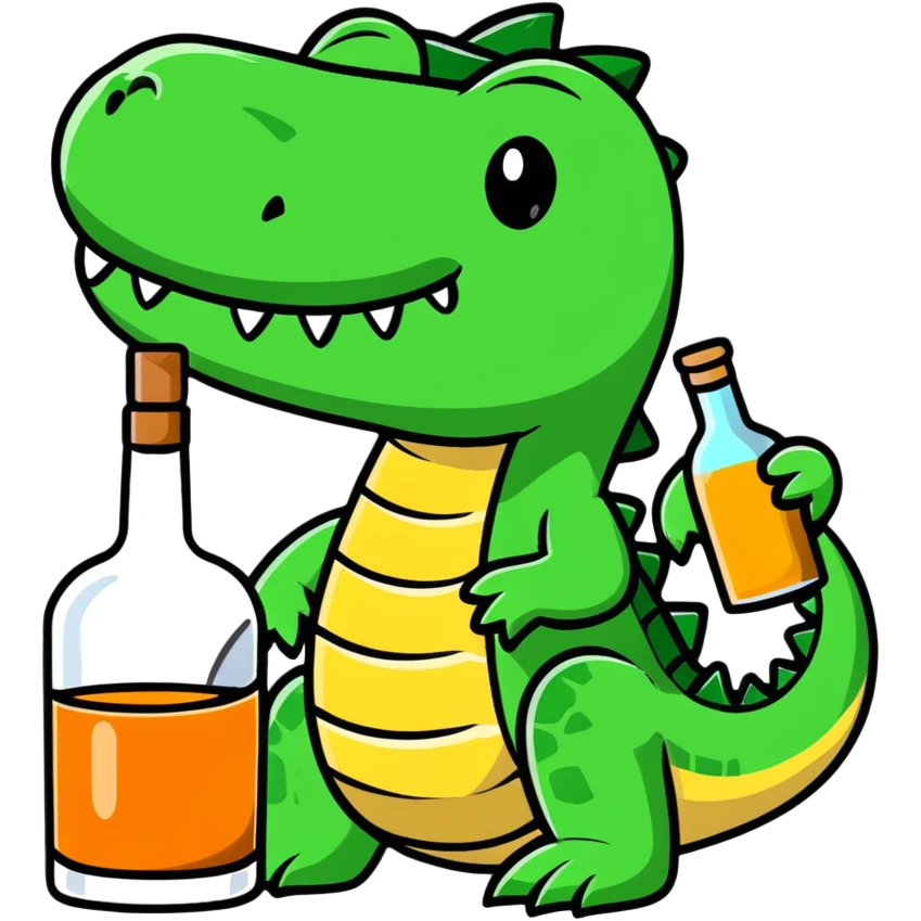 crocodile with a bottle of whiskey emoji