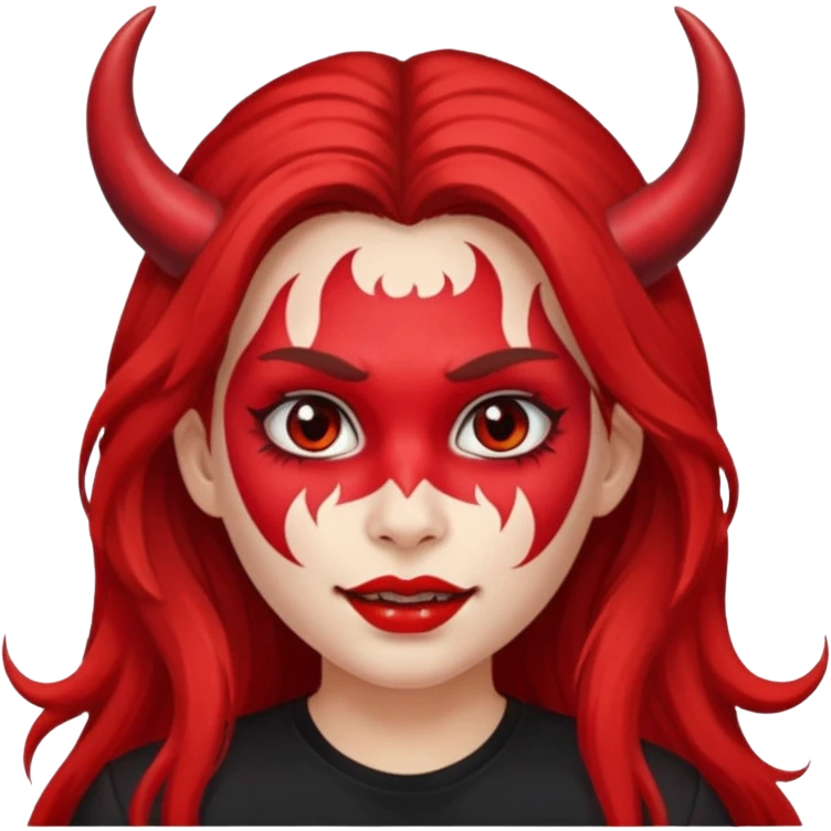 a long-haired red face paint devil girl with shirt emoji