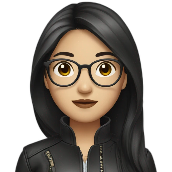 Asian girl in glasses and leather jacket whith dark long hair emoji