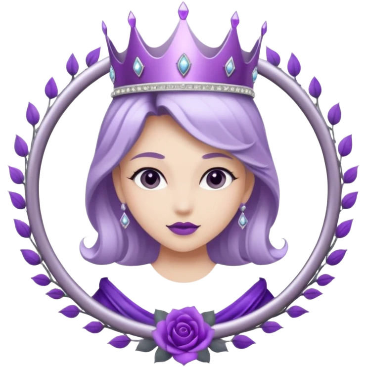 Purple shadow rose silver circle plaque with silver tiara emoji