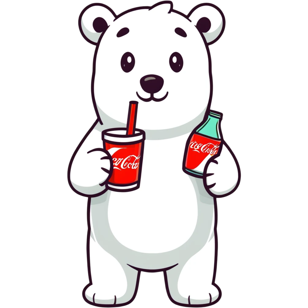 polar bear in a Hawaiian shirt drinking Coca Cola emoji
