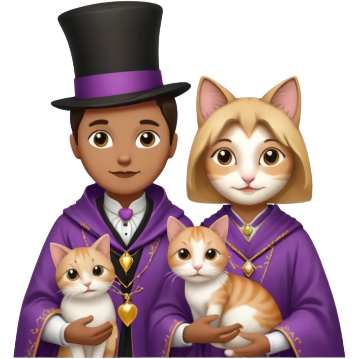 magician couple and their pet cat emoji