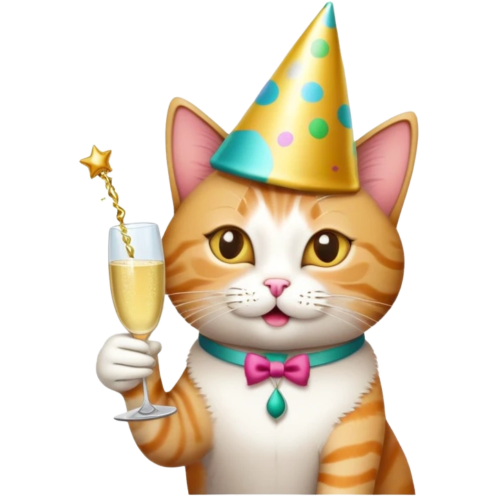 happy birthday cat drinking champagne emoji