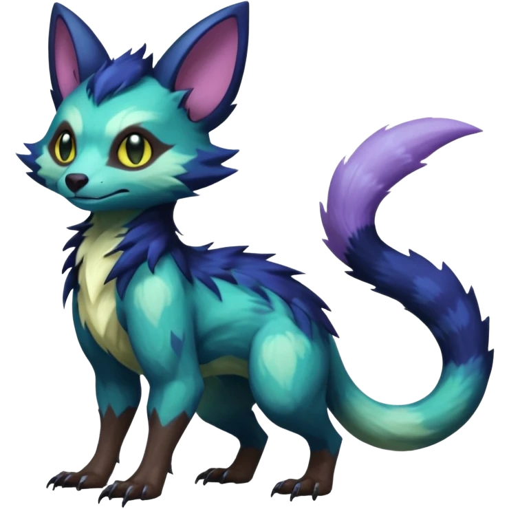 Realistic Sharp mossy elemental detailed Colorful translucent luminescent glowing Trico-Noibat-batty-Sergal-Furret-Ferret-Wolverine-Vernid-furry-fursona-fusion-Fakemon-animal-hybrid-creature, full body emoji