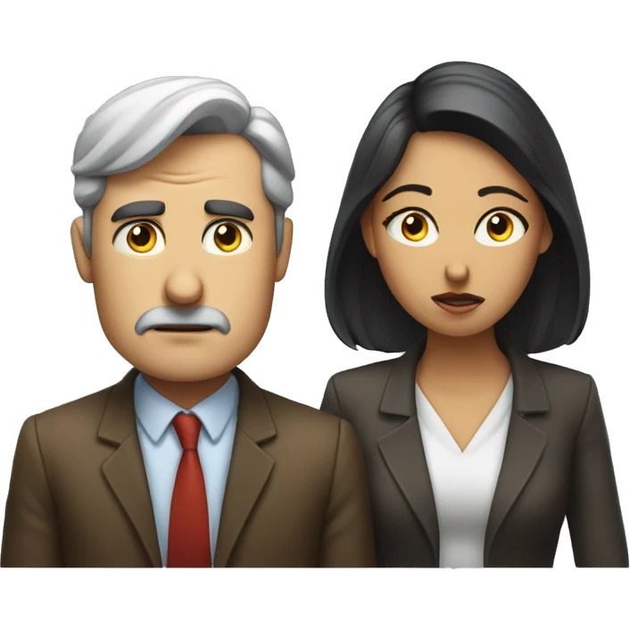 A woman with pleading eyes looking at a man who is engrossed in his phone, oblivious to her. emoji