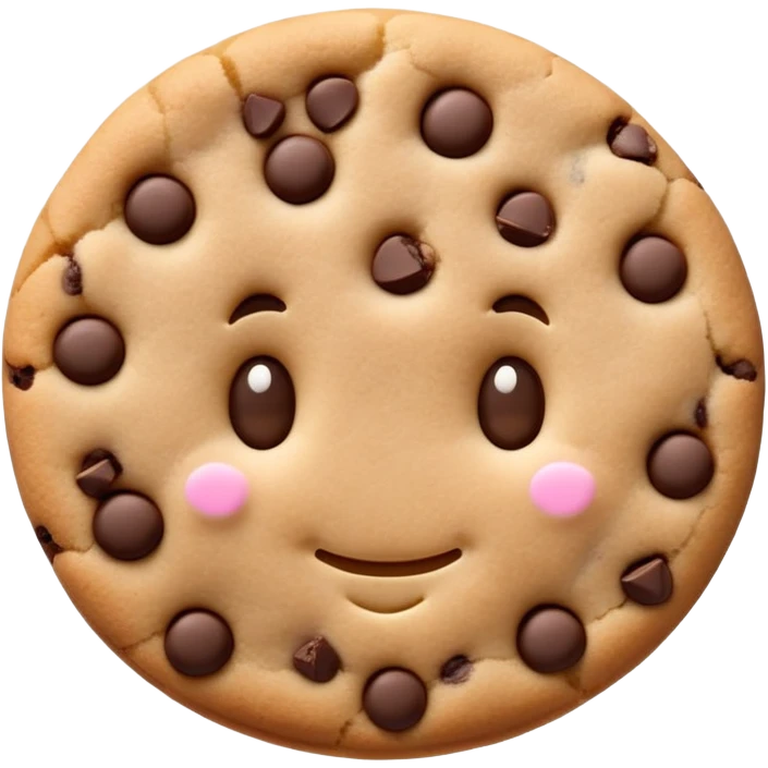 kawaii cookie with chocolate chips and a tiny smiling face emoji