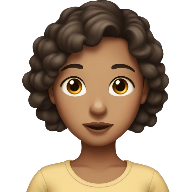 a girl with dark brown hair with brown eyes a freckle on her nose and is pregnant emoji