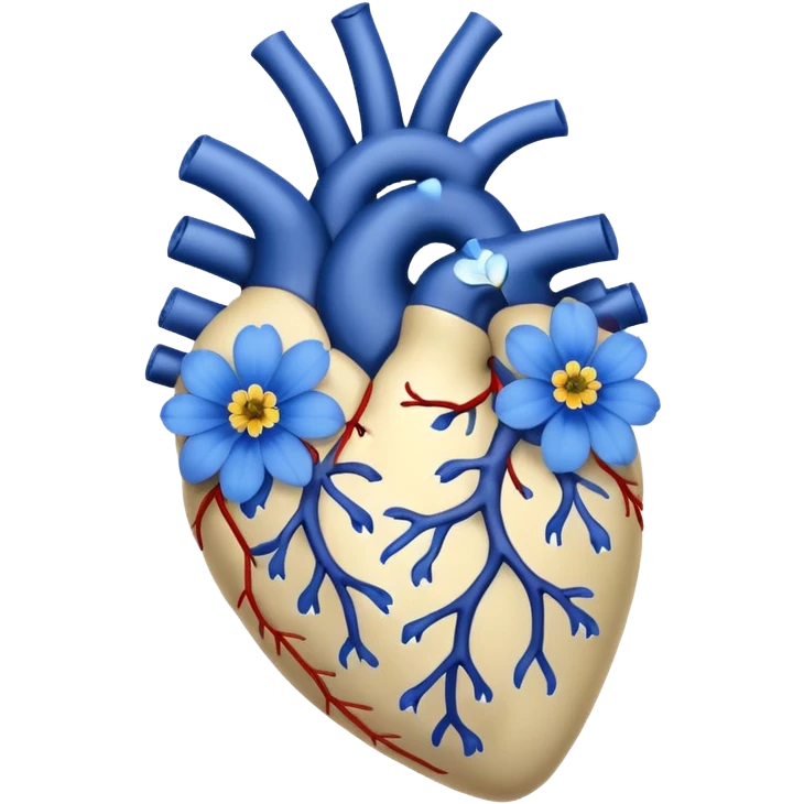 Anatomy heart + blue flowers emoji