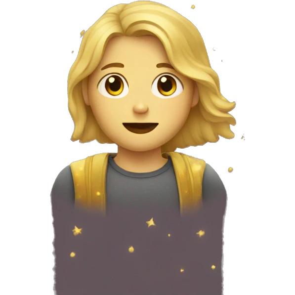 Person wearing t shirt filled with golden galaxies emoji