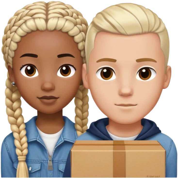 Teenage Interracial couple of a black woman with box braids and a white blonde man with a buzz cut  emoji