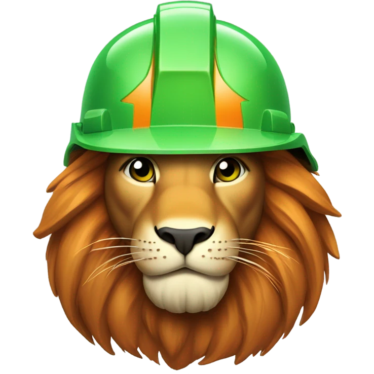 Head of a Lion wearing safety helmet as call center in green and orange theme emoji