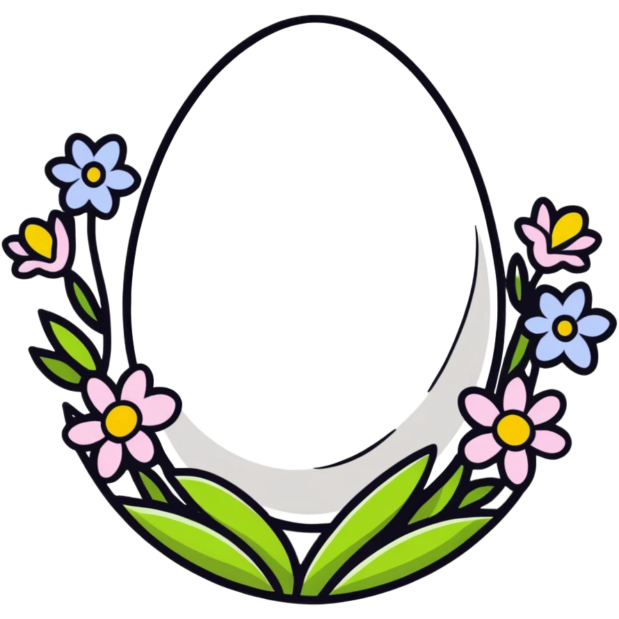A white egg surrounded by spring flowers and floral designs emoji