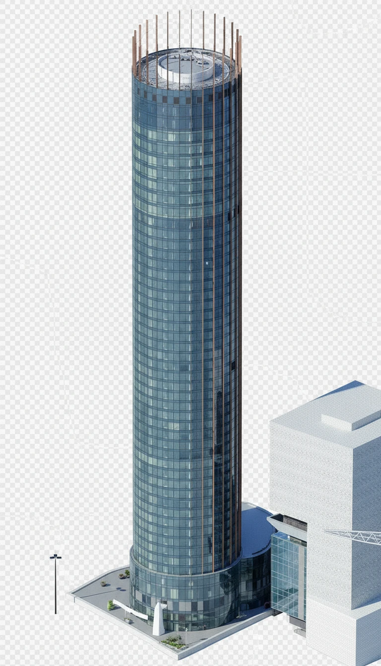 Изометричная, яркая, детализированная, объемная и фотореалистичная иллюстрация Башни «Исеть» в Екатеринбурге. Чёткие контуры, не размазанные линии, высокое качество, прозрачный фон, не обрезать края картинки emoji