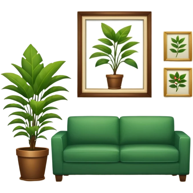 decorated living room with a plant and picture frame emoji