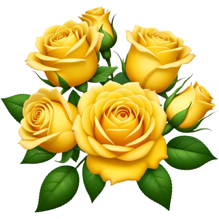 big bouquet Sunshine Yellow Tea Rose, luxuriant, leaf, bud emoji