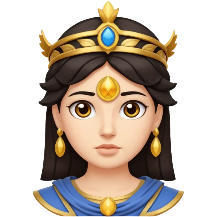 Athena the Greek goddess, dark haired, facing camera, in emoji style important deity in Greek mythology, daughter of Zeus, Strategic warfare Wisdom and intellect Craft, engineering, building, navigation Justice good governance Protection of cities embodys rational, disciplined intelligence  emoji