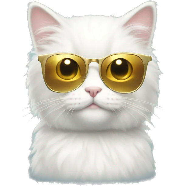 fluffy cute white cat with golden glasers reading emoji