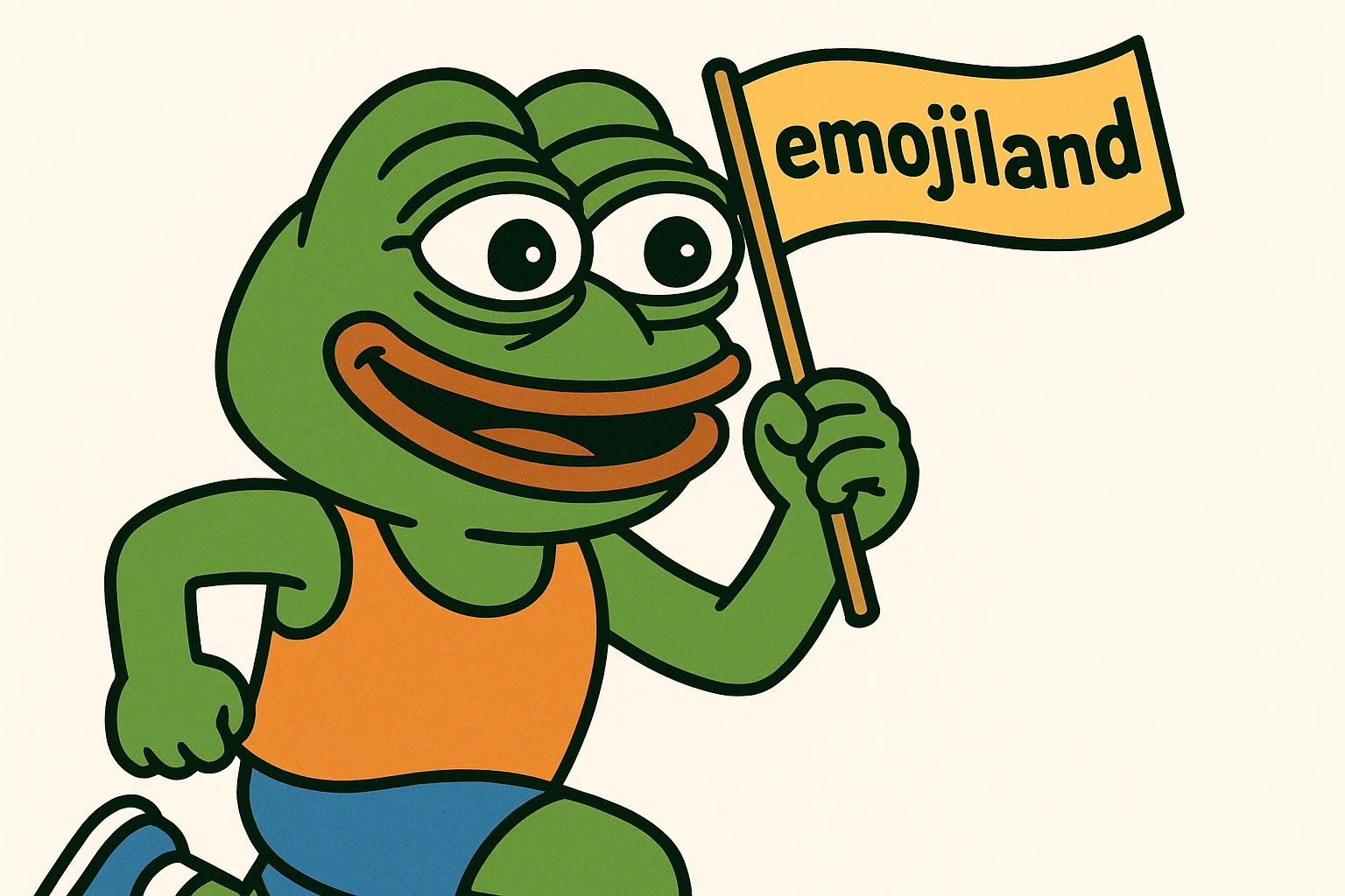 happy runner waving a flag that says 'emojiland' emoji