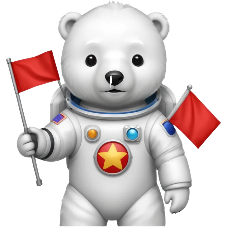 Polar bear in space suit, holding red rectangle flag emoji