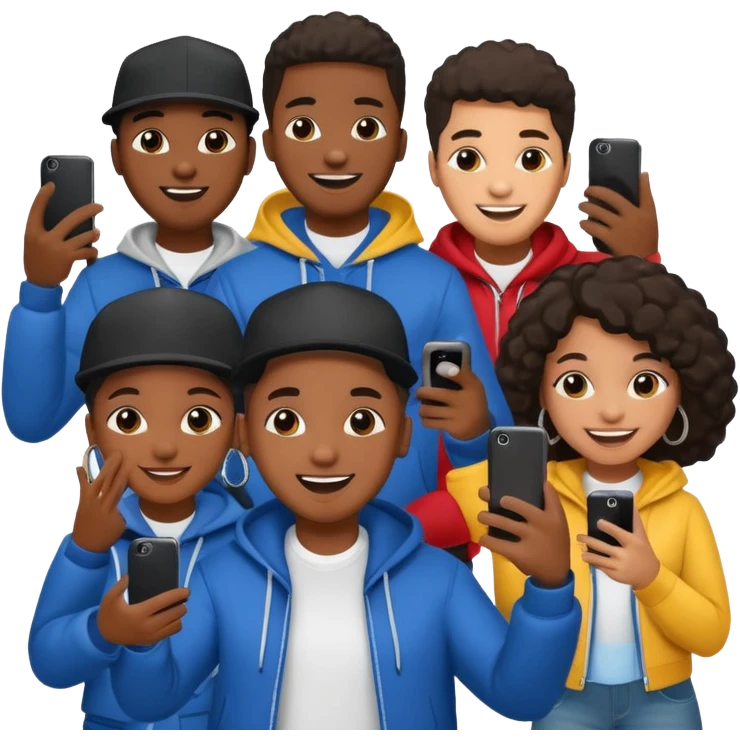 Crowd of people African American at a  hip hop concert recording video emoji