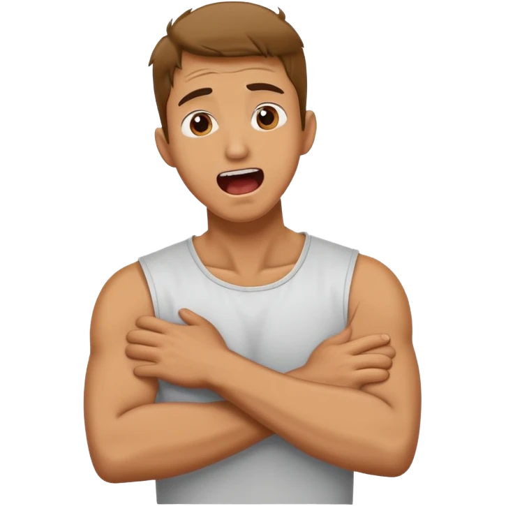 guy with screaming expression with arms crossed hugging his neck emoji