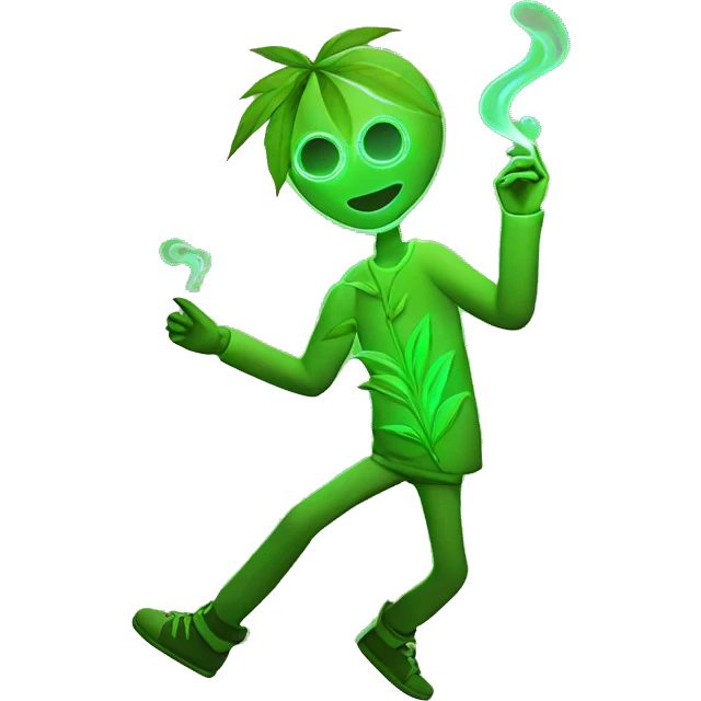 420. neon raving person smoking. dancing raver, hemp leaves emoji