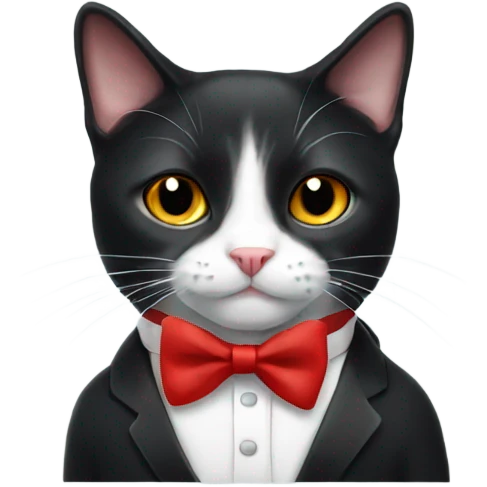Tuxedo cat with a red bow tie emoji