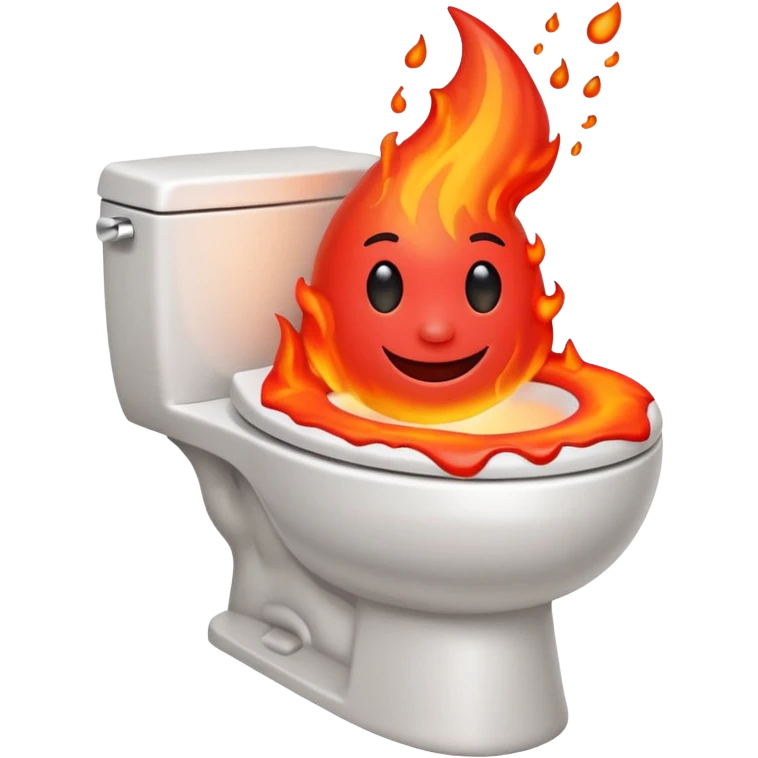A smiling, happy, white-colored toilet with lava coming from its bowl emoji
