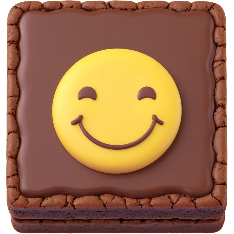 3D chocolate brownie, rounded edges, friendly smiley face, realistic depth emoji