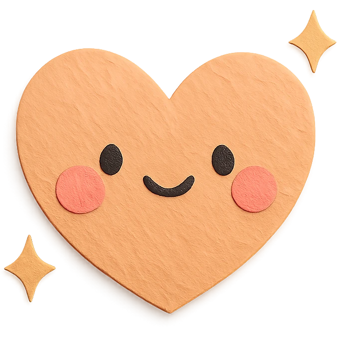 adorable pastel orange heart, blushing cheeks, tiny sparkles, no arms or legs, full body, kawaii paper craft style emoji