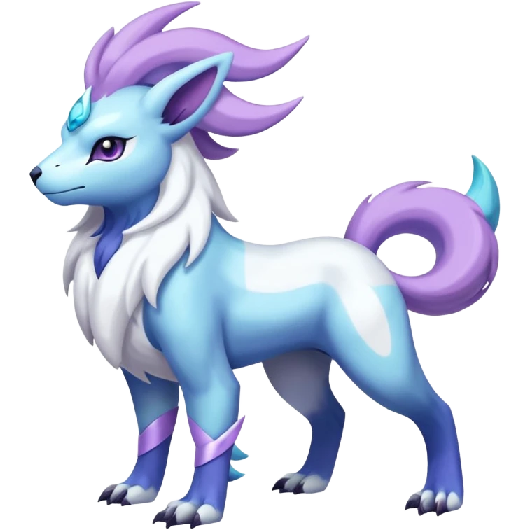 Shiny Glossy Pastel Light Divine Reptilian Draconian Furry Scaly Hairy Feathery Bovine Goated Feline Beautiful Floral Snowy Pretty Absol-Amaura-Suicune-Cobalion-fusion, full body emoji