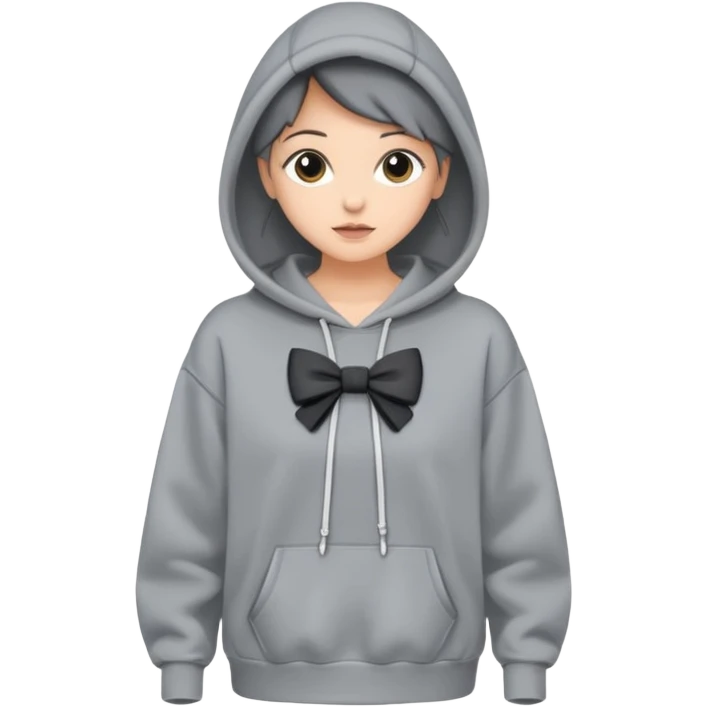 a gray oversized hoodie with a bow print on the chest emoji