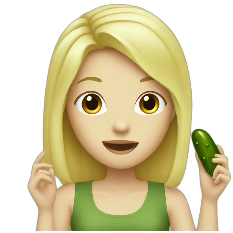 blonde girl eating a pickle emoji