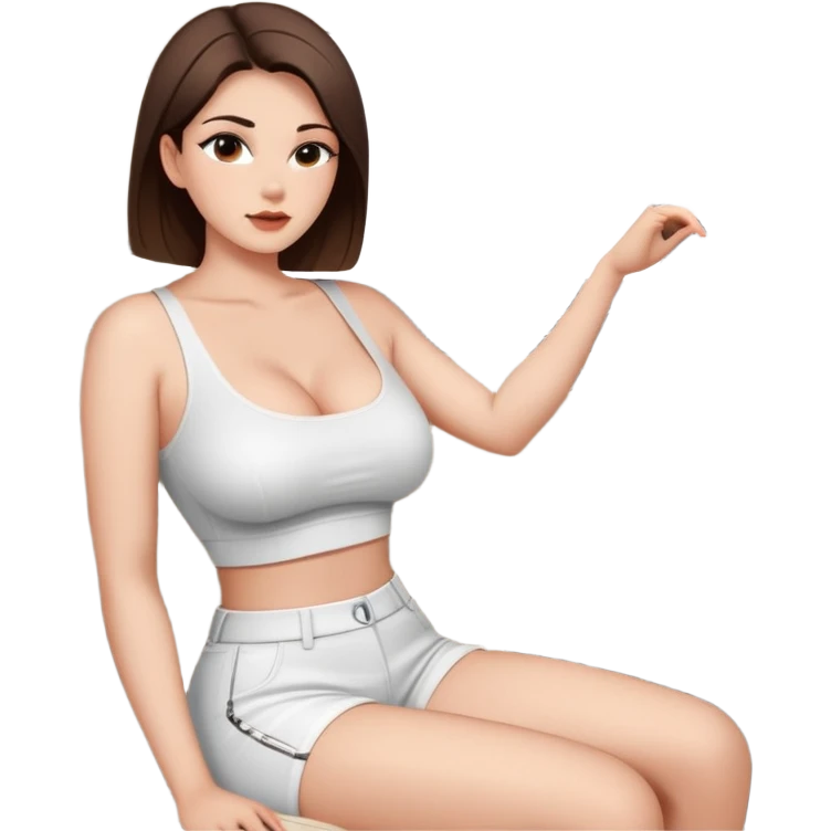 Woman dressed in sexy white short topic with big tits sitting into Audi  emoji