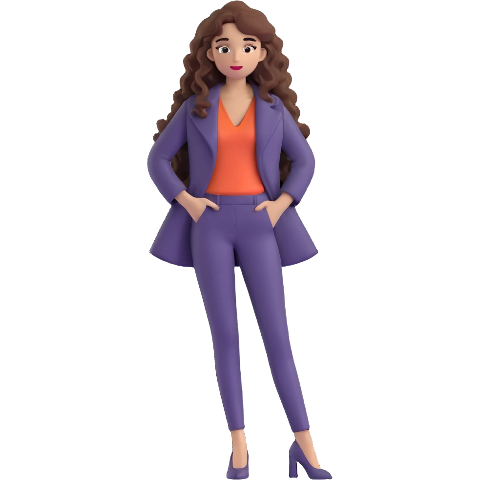 Trendy fashionable woman with long curly hair wearing chic clothes emoji
