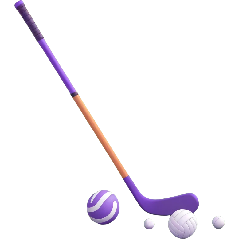 field hockey stick and ball on lush green field emoji