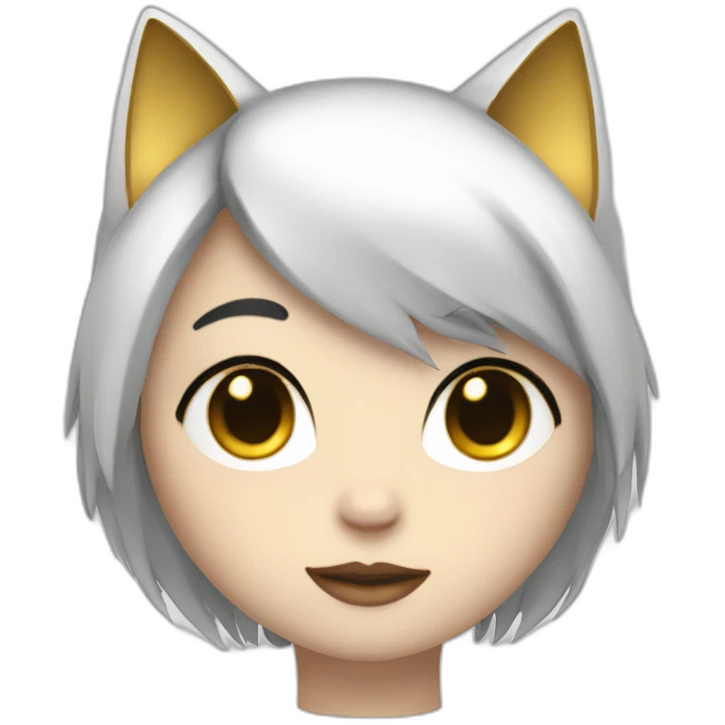 A white skinned catgirl with black hair and gold highlights emoji