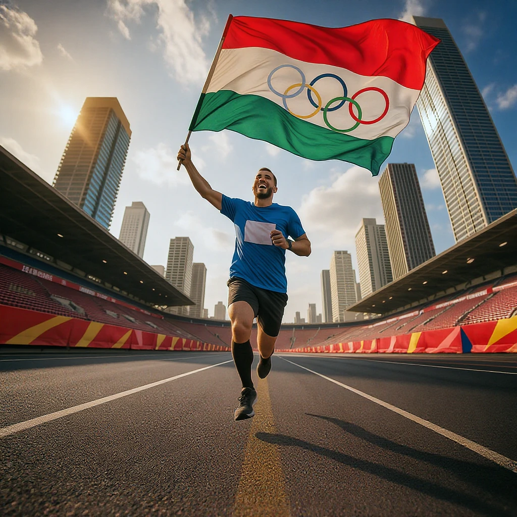 happy runner waving a flag of olypmic emoji