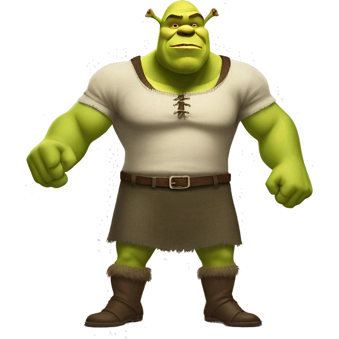 Shrek standing far away flexing like Arnold emoji