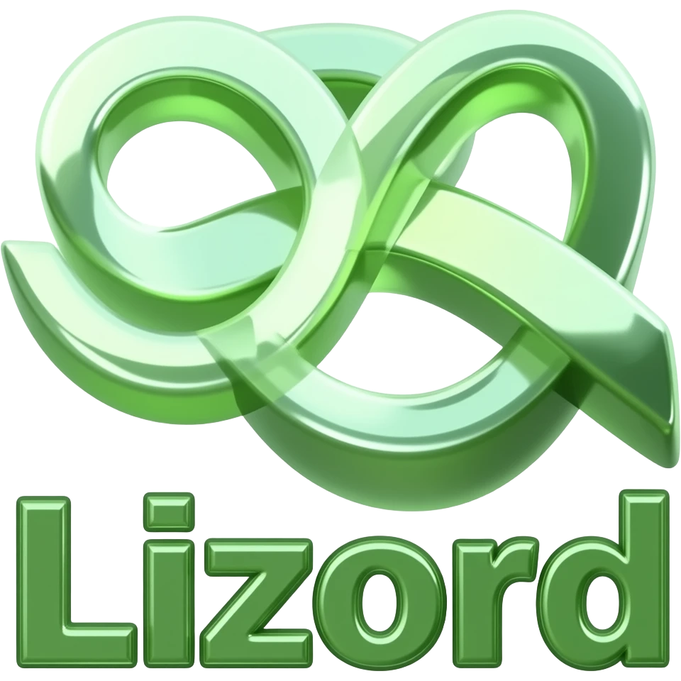 Создай эмодзи с металическим зеленым переливом 3d с надписью Lizord emoji