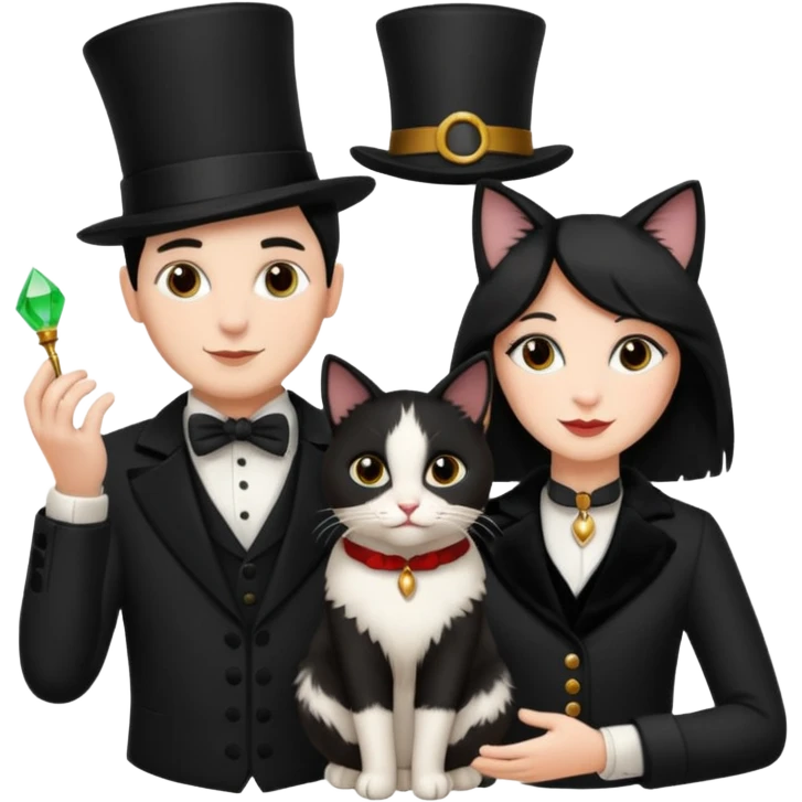magician couple and their pet cat emoji