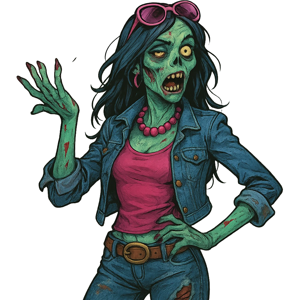 zombie lady wearing 2000s fashion, stylish, expressive emoji