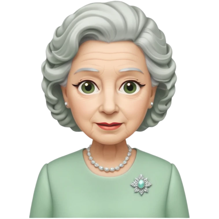 Queen Elizabeth with grey hair and waves in pastel green clothes emoji
