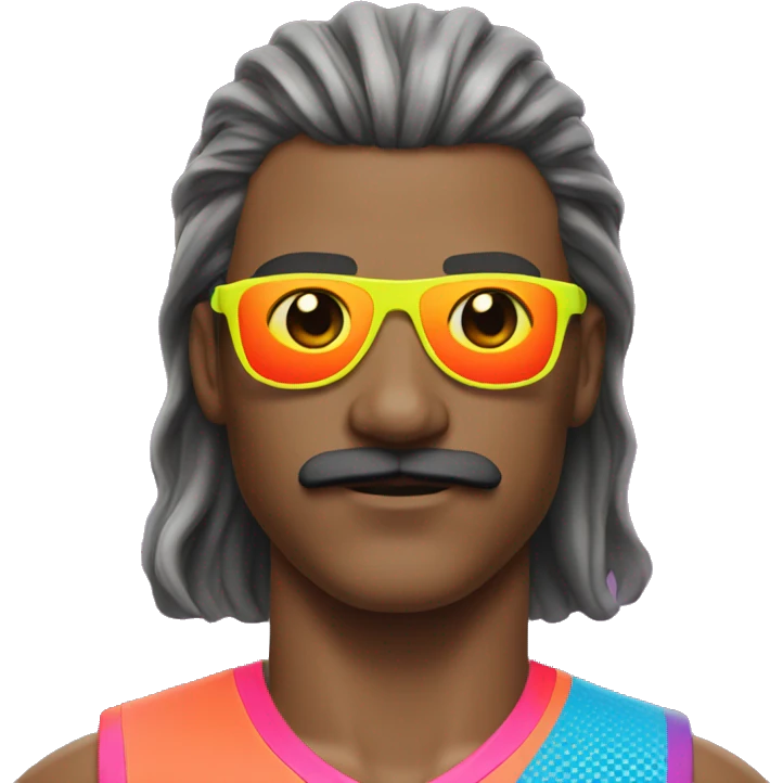 athlete with a mustache, a mullet hairstyle and wearing neon sunglasses emoji
