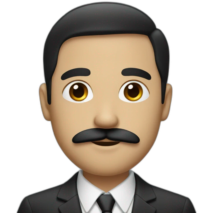 Man with a 2 centimetre black moustache and black hair wearing a suit emoji