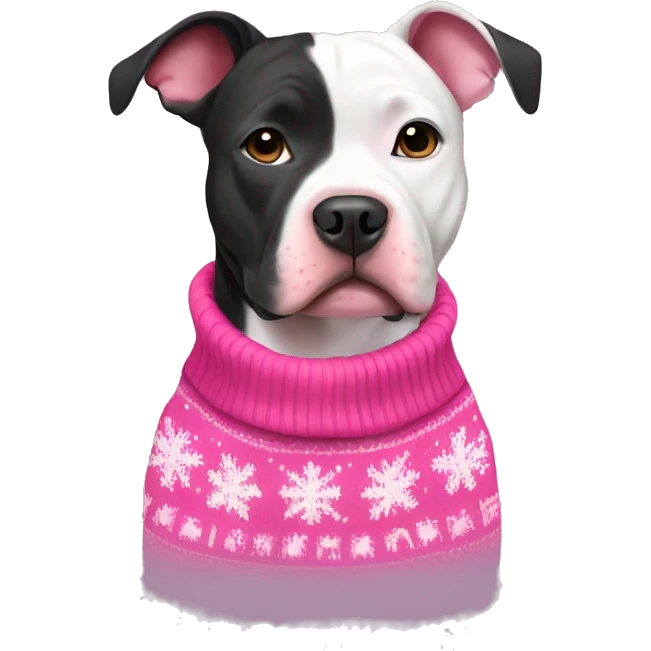 Black and white pitbull with pink Christmas sweater emoji